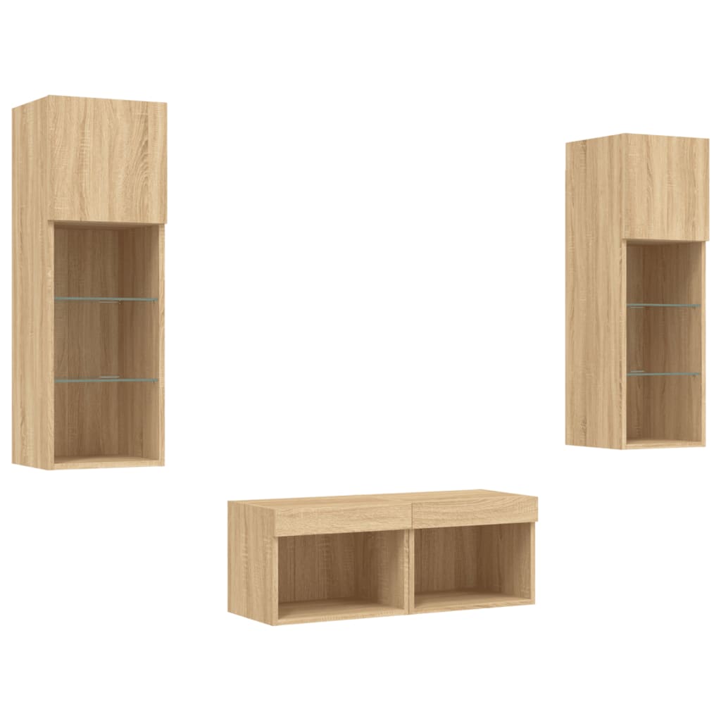 Meuble TV muraux 4 pcs avec lumières LED chêne sonoma - XIOS