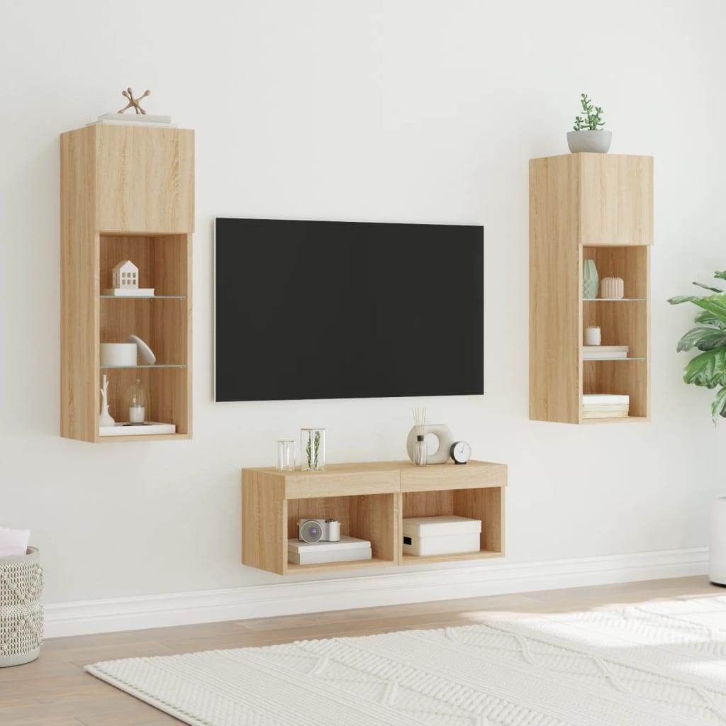Meuble TV muraux 4 pcs avec lumières LED chêne sonoma - XIOS