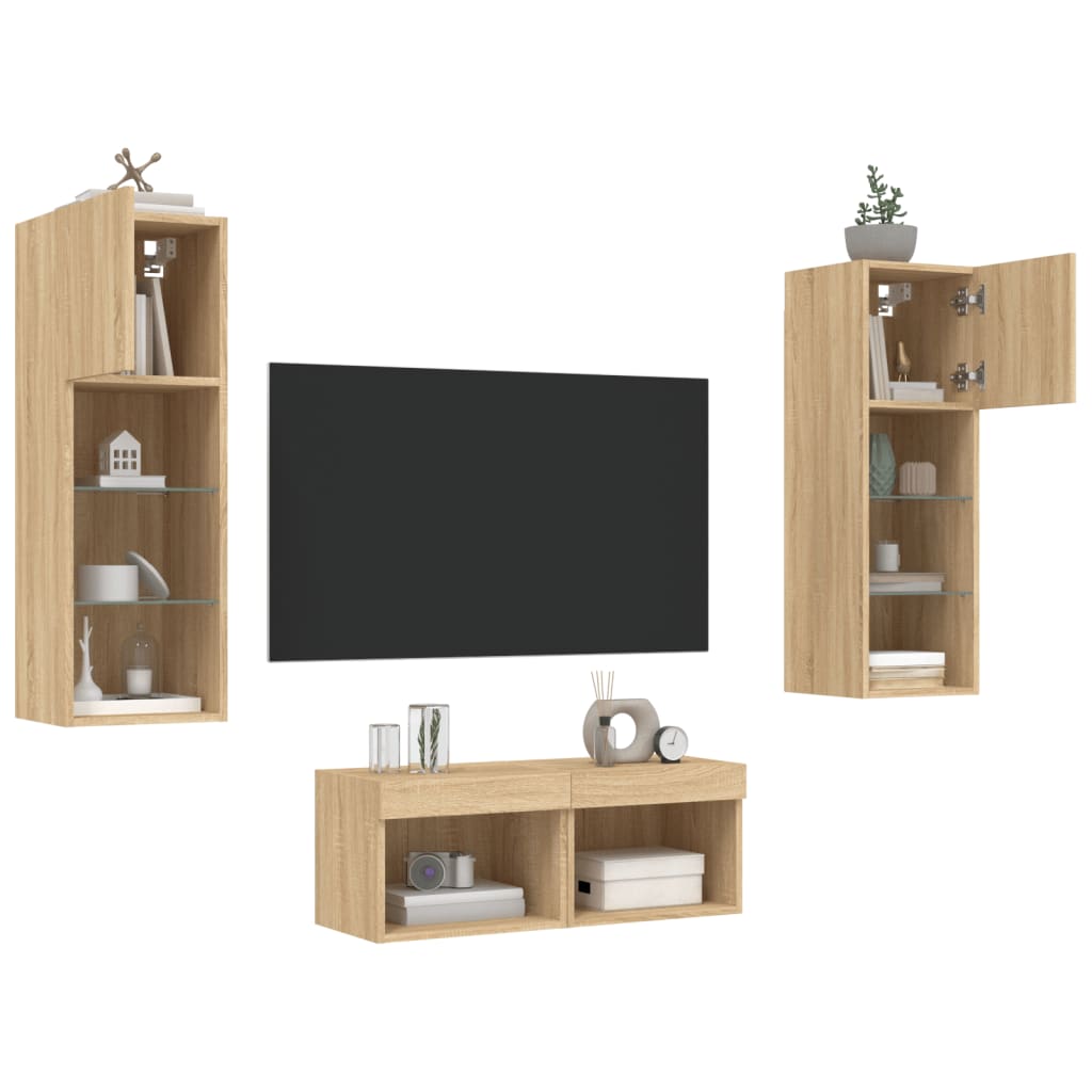 Meuble TV muraux 4 pcs avec lumières LED chêne sonoma - XIOS
