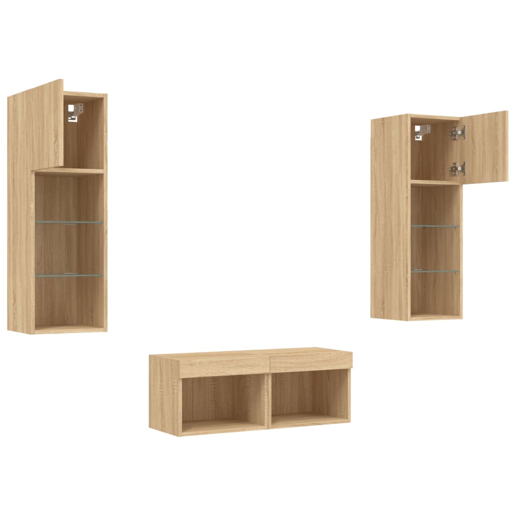 Meuble TV muraux 4 pcs avec lumières LED chêne sonoma - XIOS
