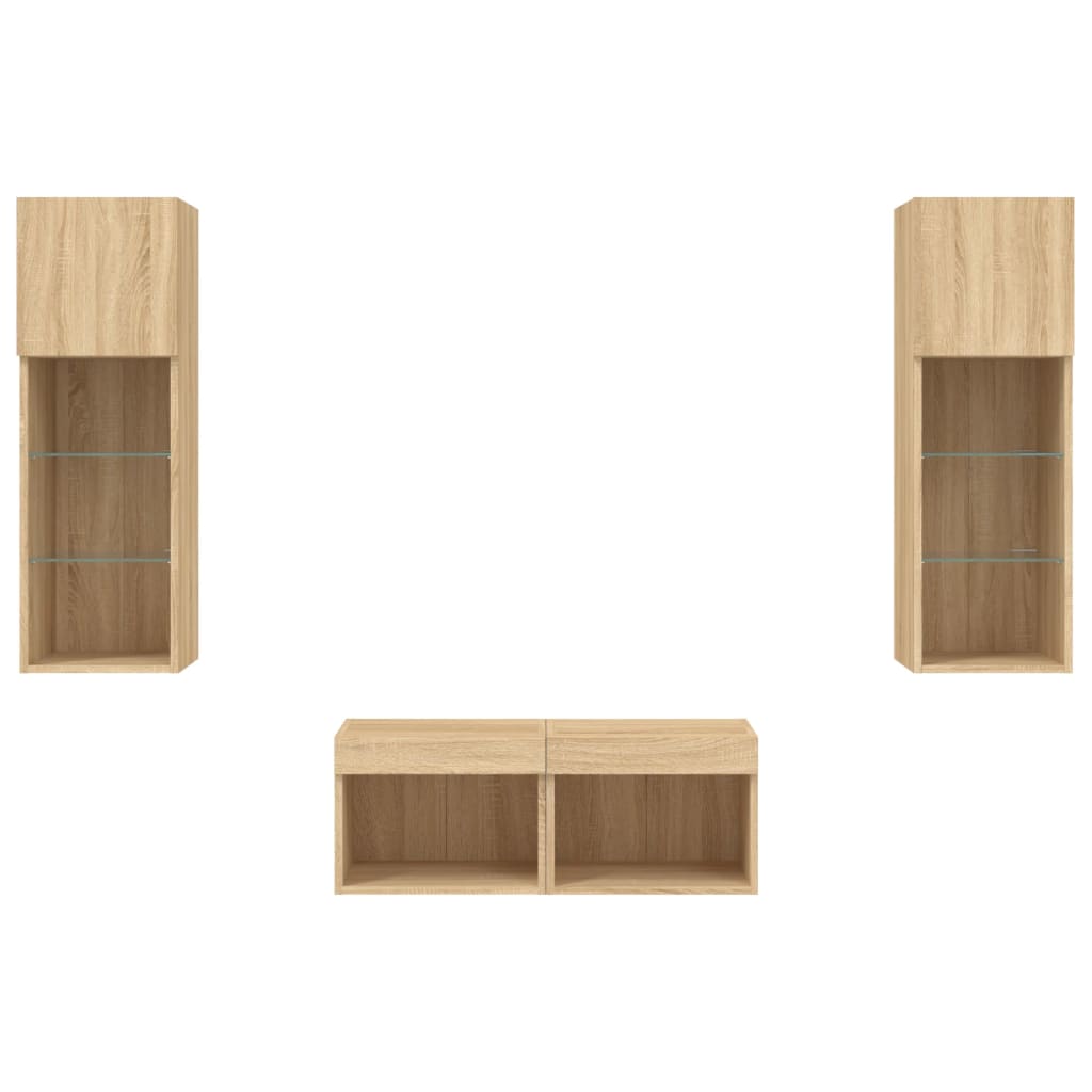 Meuble TV muraux 4 pcs avec lumières LED chêne sonoma - XIOS