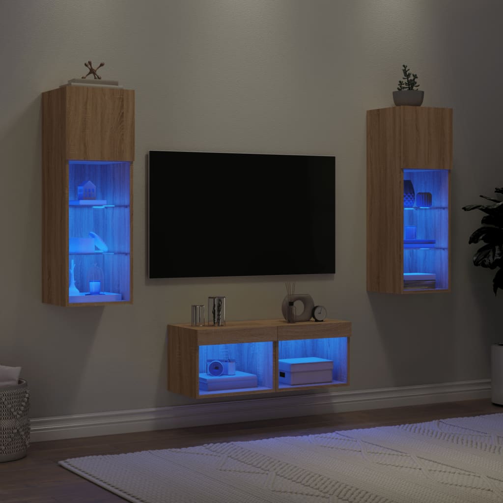 Meuble TV muraux 4 pcs avec lumières LED chêne sonoma - XIOS
