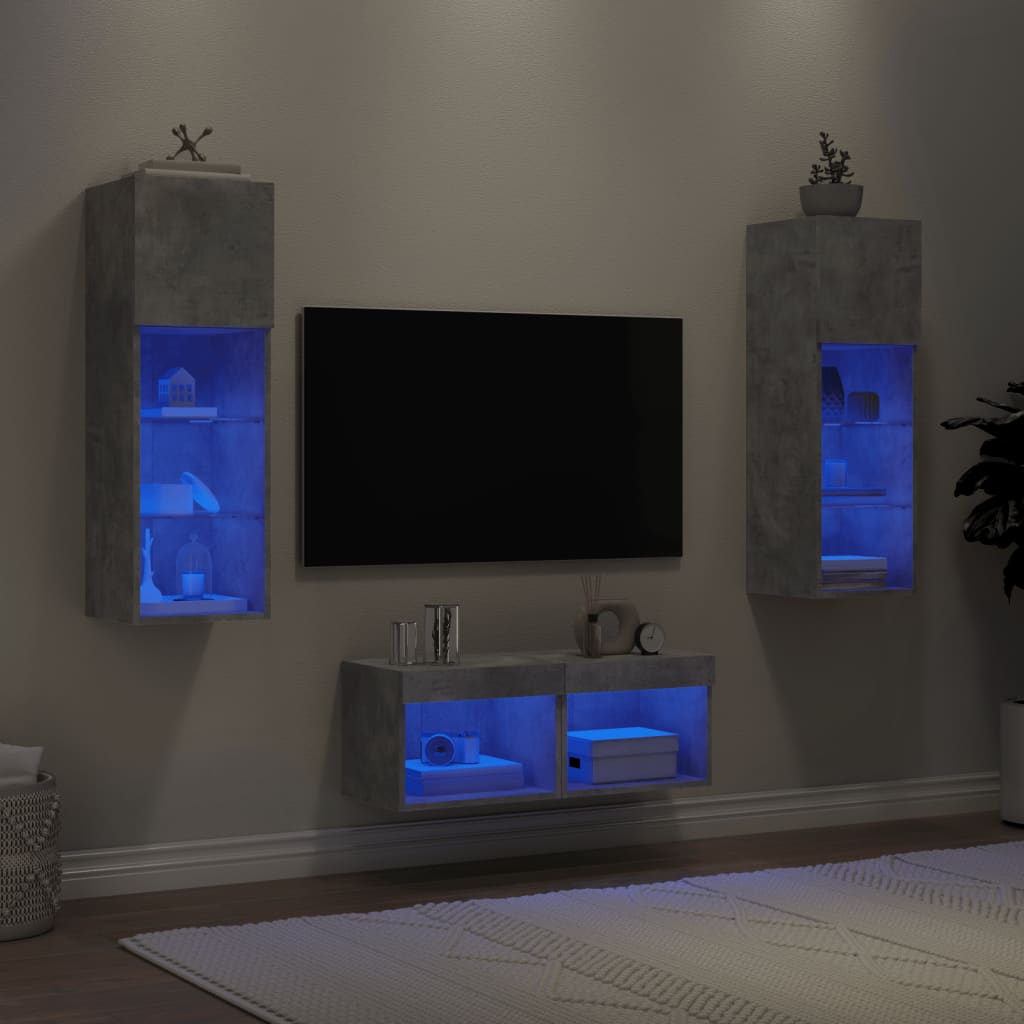 Meuble TV muraux 4 pcs avec lumières LED gris béton - XIOS