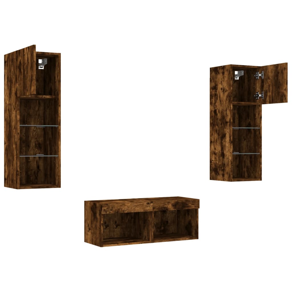 Meuble TV muraux 4 pcs avec lumières LED chêne fumé - XIOS