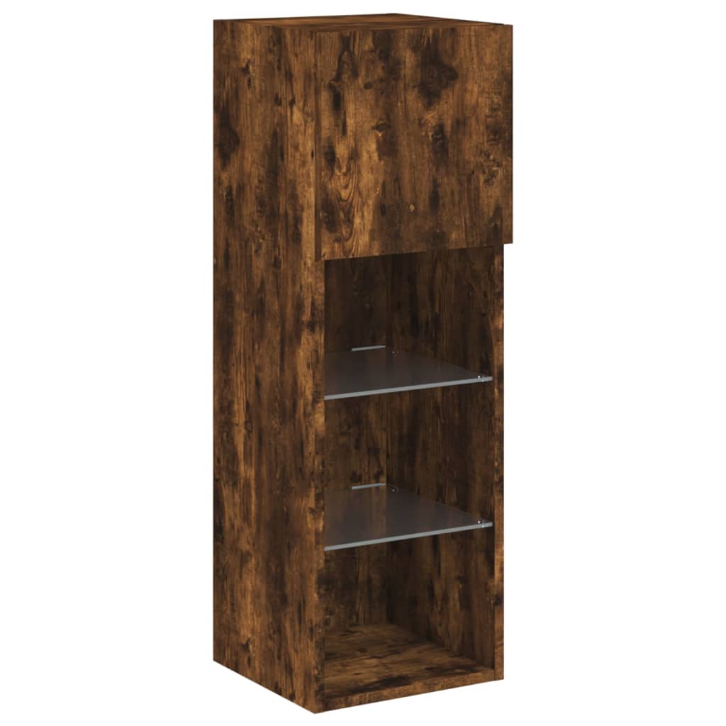 Meuble TV muraux 4 pcs avec lumières LED chêne fumé - XIOS