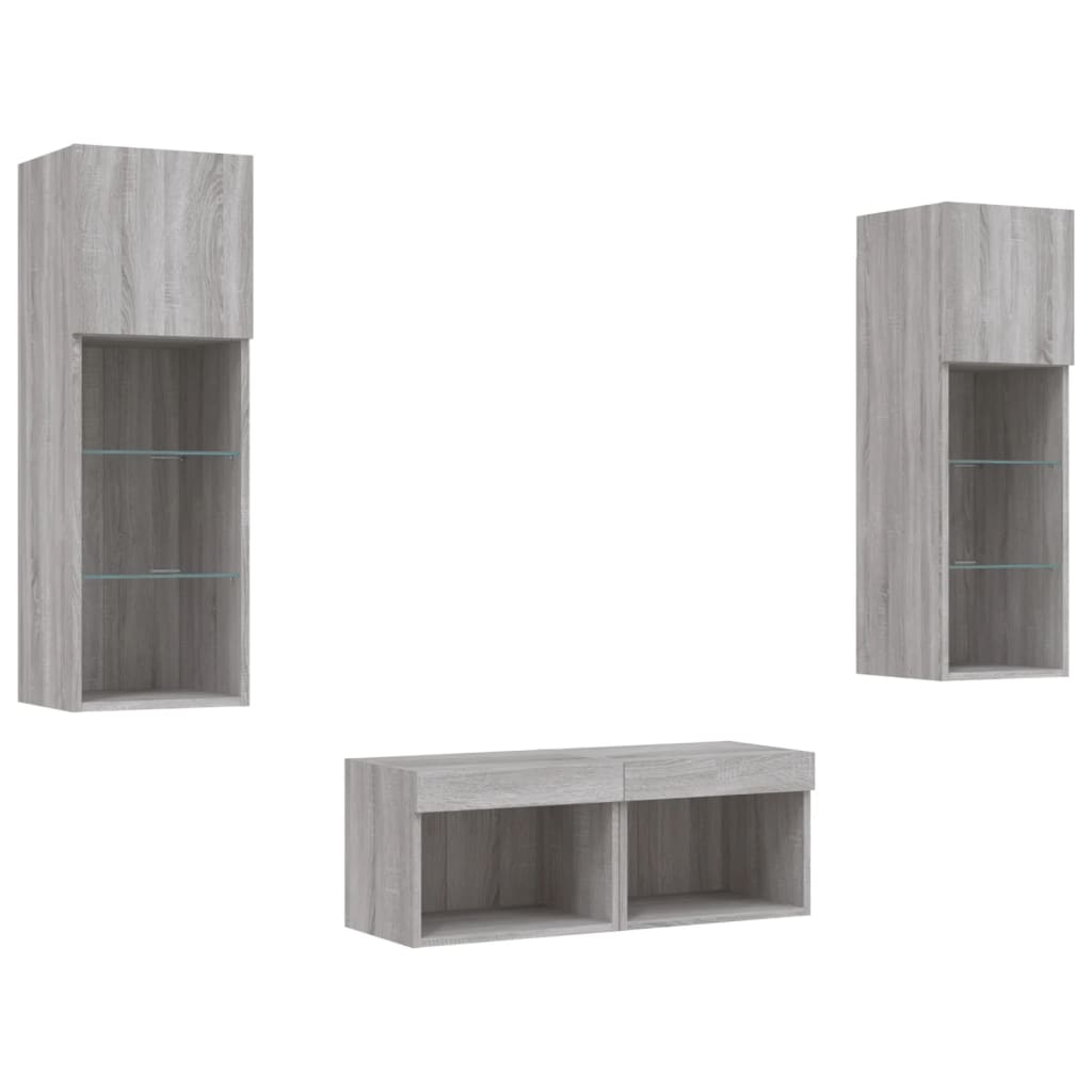 Meuble TV muraux 4 pcs avec lumières LED sonoma gris - XIOS