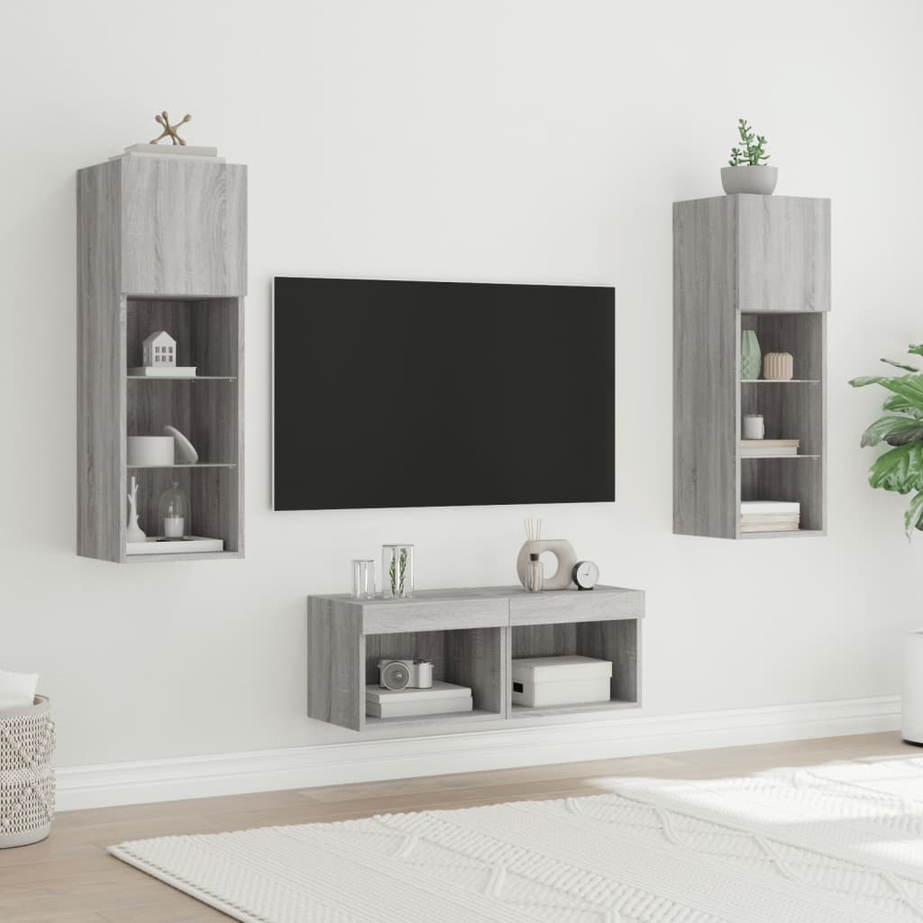 Meuble TV muraux 4 pcs avec lumières LED sonoma gris - XIOS