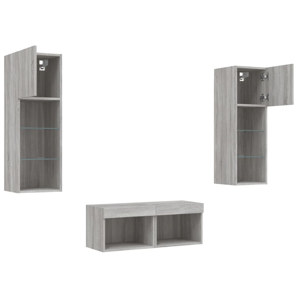 Meuble TV muraux 4 pcs avec lumières LED sonoma gris - XIOS