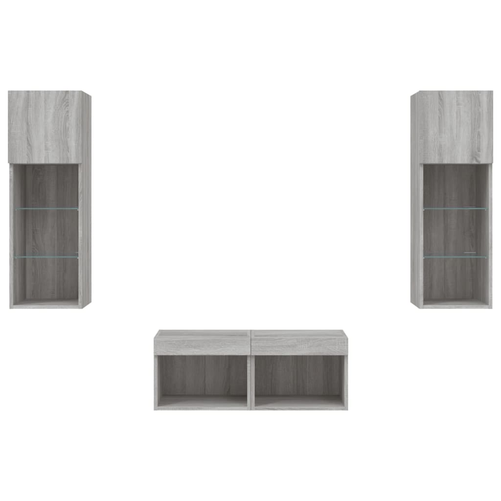 Meuble TV muraux 4 pcs avec lumières LED sonoma gris - XIOS