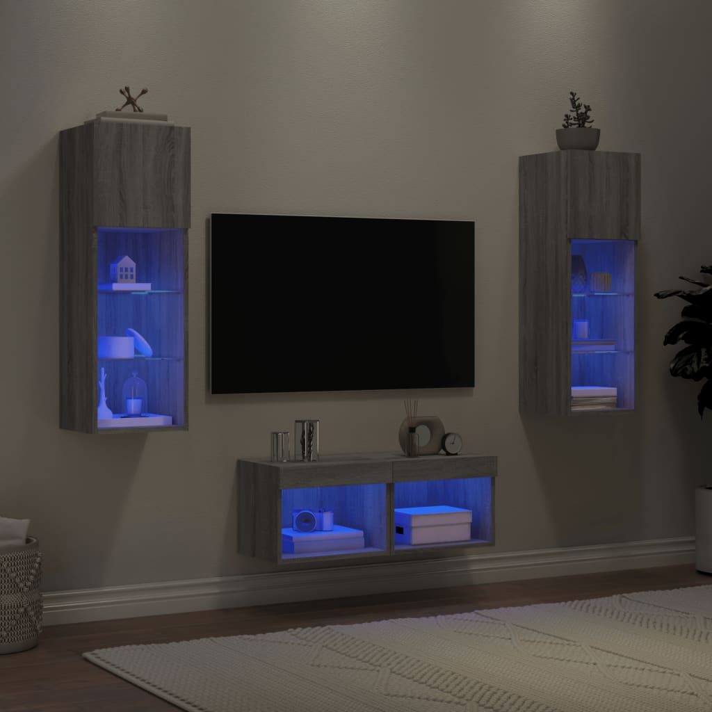 Meuble TV muraux 4 pcs avec lumières LED sonoma gris - XIOS