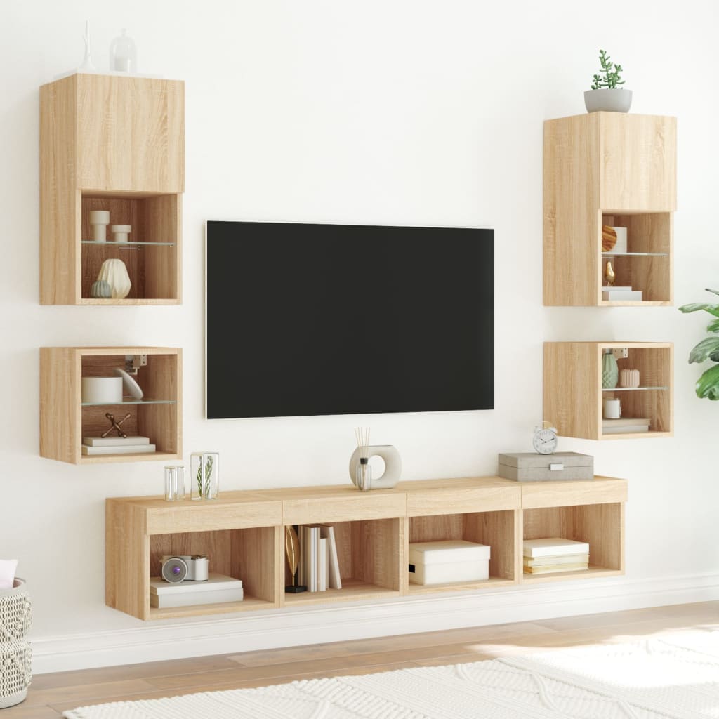 Unités murales TV avec LED 8 pcs chêne sonoma bois d'ingénierie - XIOS