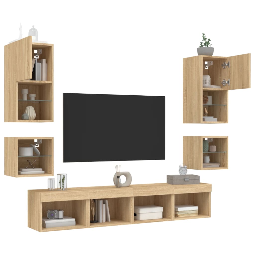 Unités murales TV avec LED 8 pcs chêne sonoma bois d'ingénierie - XIOS