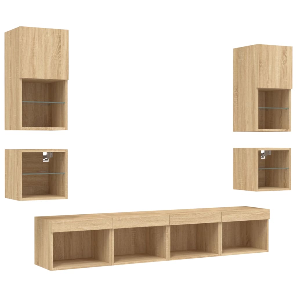 Unités murales TV avec LED 8 pcs chêne sonoma bois d'ingénierie - XIOS
