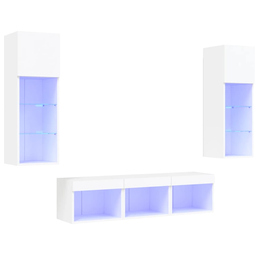 Unités murales TV avec LED 5 pcs blanc bois d'ingénierie - XIOS