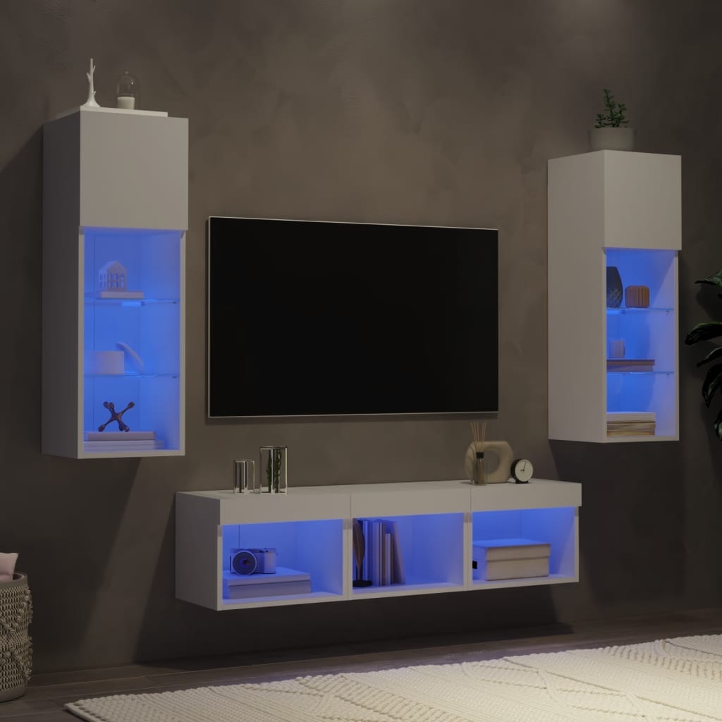 Unités murales TV avec LED 5 pcs blanc bois d'ingénierie - XIOS