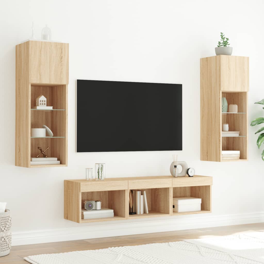 Unités murales TV avec LED 5 pcs chêne sonoma bois d'ingénierie - XIOS