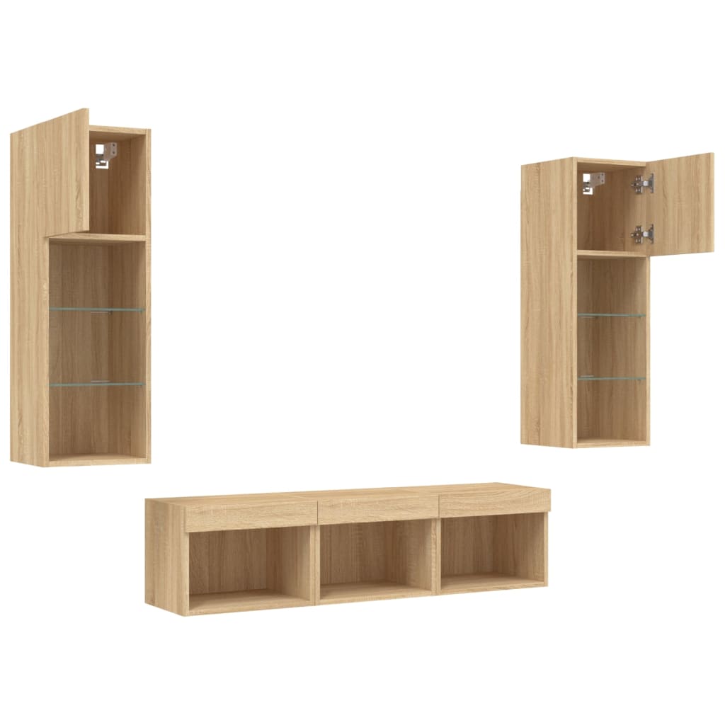 Unités murales TV avec LED 5 pcs chêne sonoma bois d'ingénierie - XIOS