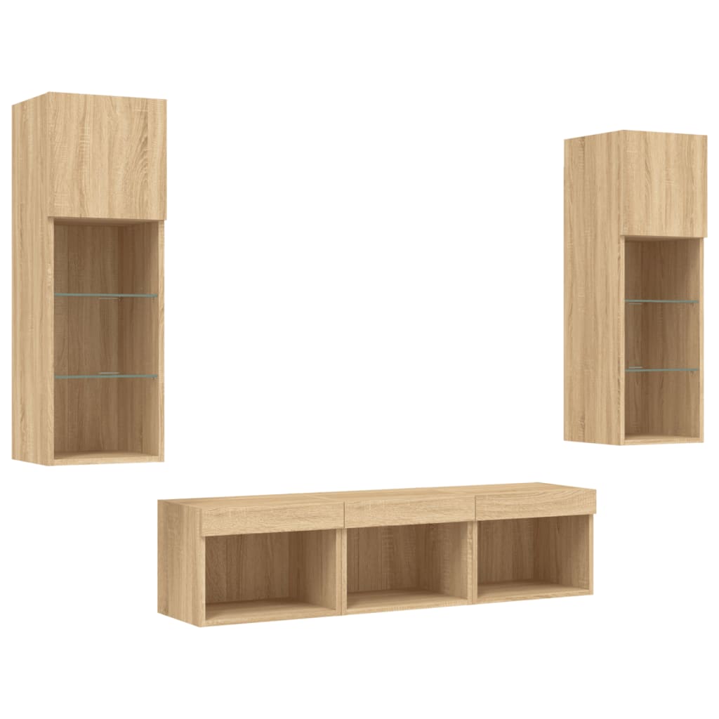 Unités murales TV avec LED 5 pcs chêne sonoma bois d'ingénierie - XIOS