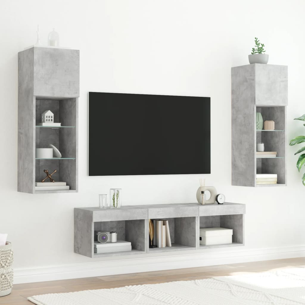 Unités murales TV avec LED 5 pcs gris béton bois d'ingénierie - XIOS