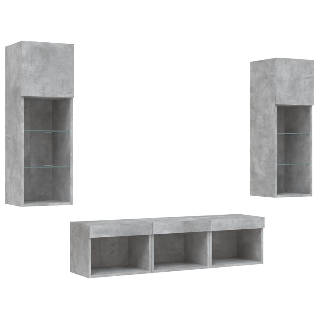 Unités murales TV avec LED 5 pcs gris béton bois d'ingénierie - XIOS