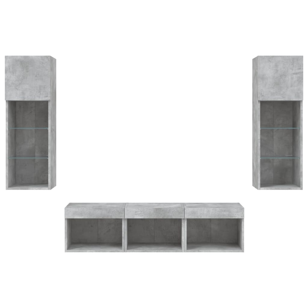 Unités murales TV avec LED 5 pcs gris béton bois d'ingénierie - XIOS