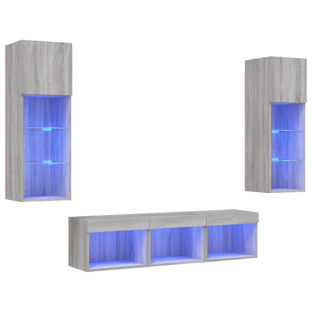 Unités murales TV avec LED 5 pcs gris sonoma bois d'ingénierie - XIOS