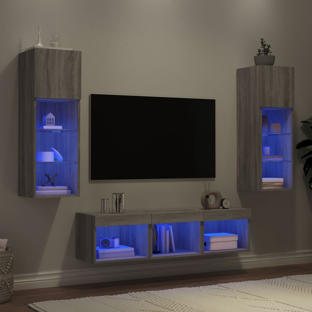 Unités murales TV avec LED 5 pcs gris sonoma bois d'ingénierie - XIOS