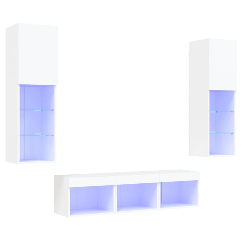 Unités murales TV avec LED 5 pcs blanc bois d'ingénierie - XIOS