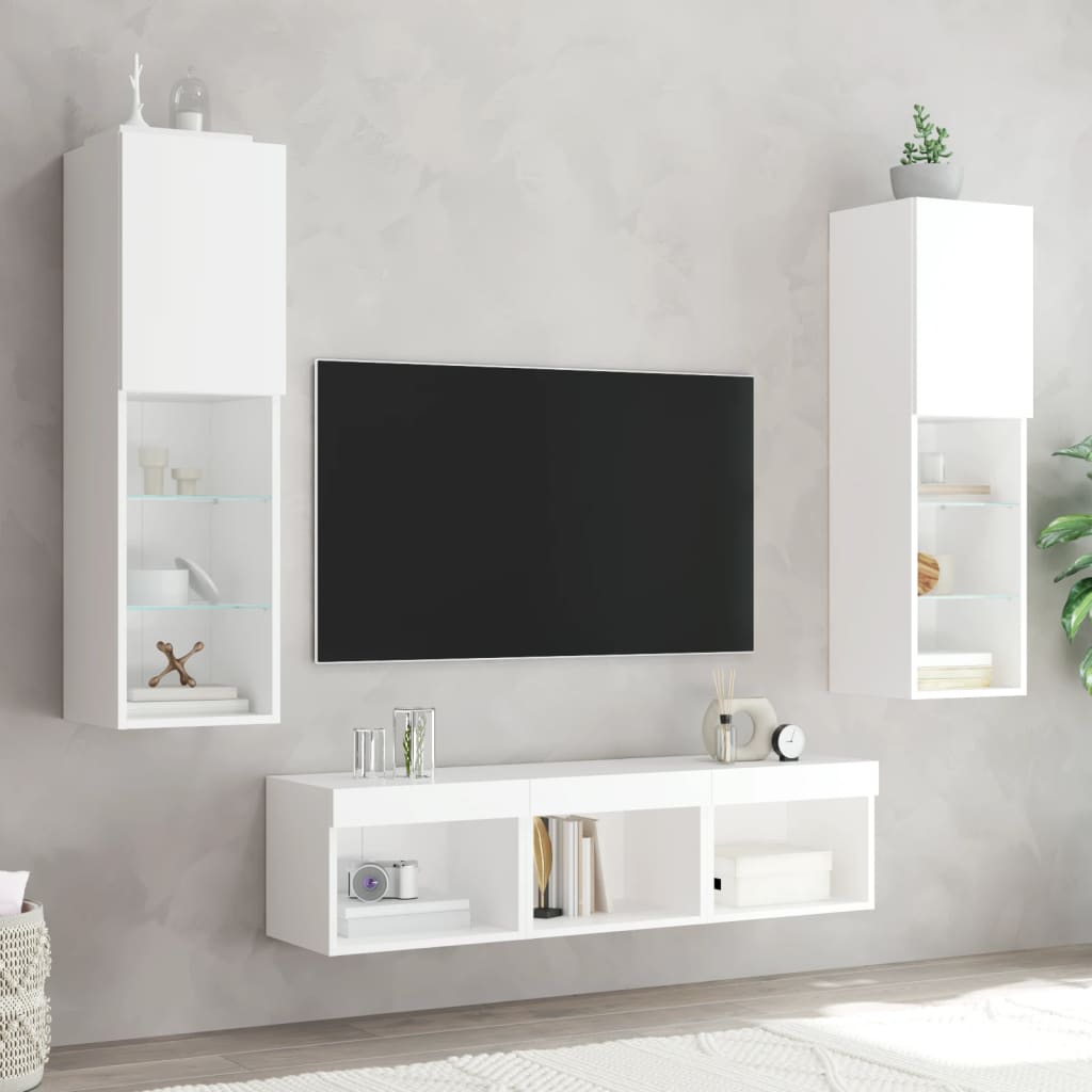 Unités murales TV avec LED 5 pcs blanc bois d'ingénierie - XIOS