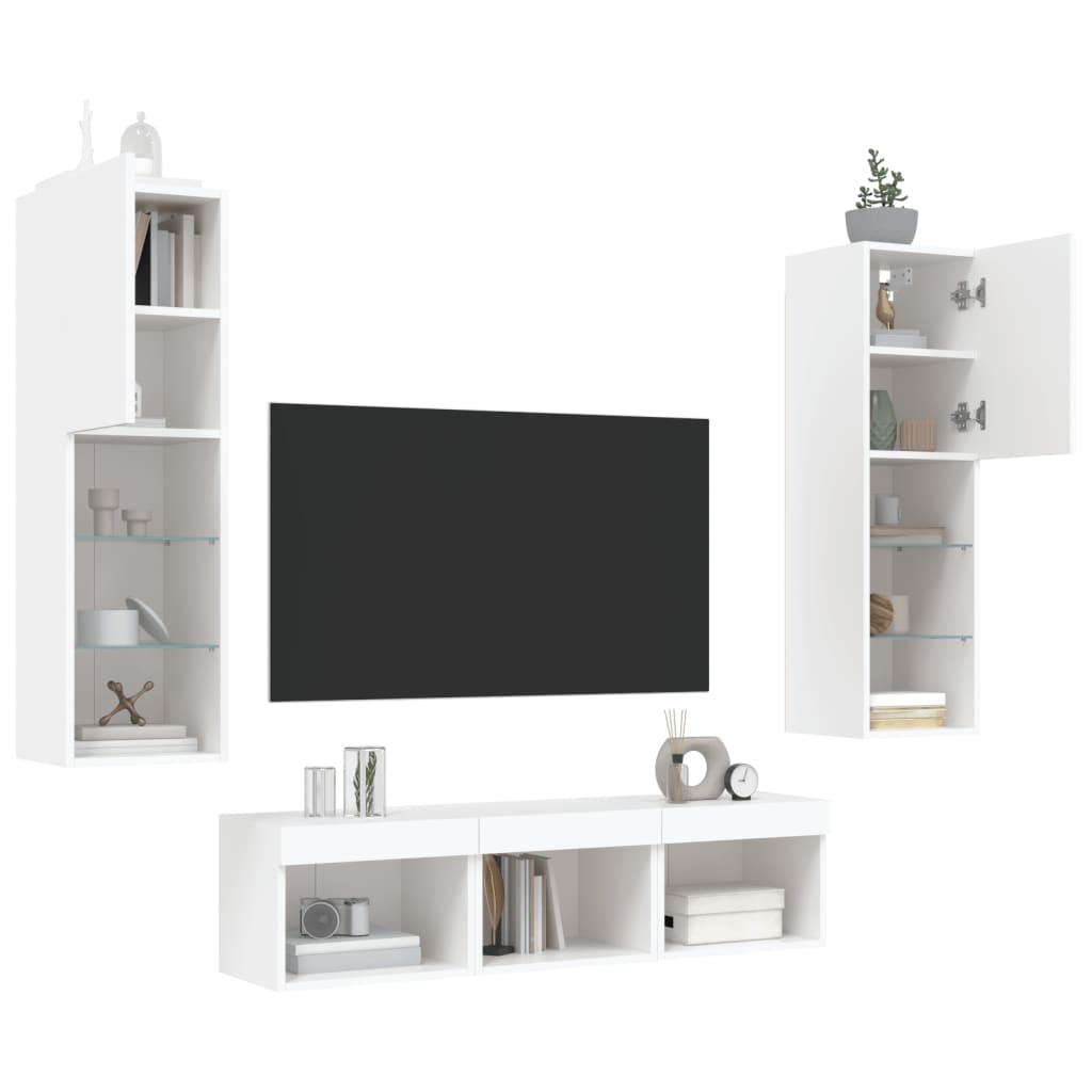 Unités murales TV avec LED 5 pcs blanc bois d'ingénierie - XIOS