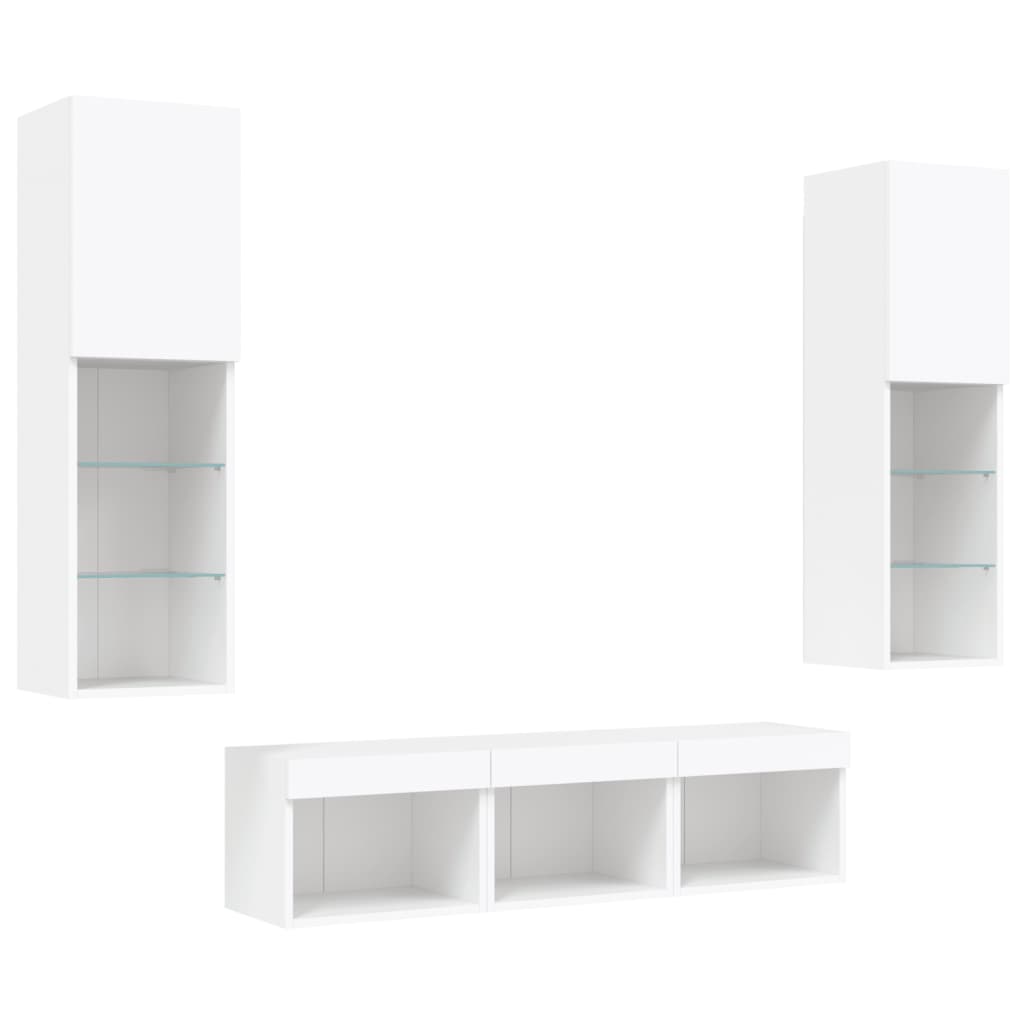 Unités murales TV avec LED 5 pcs blanc bois d'ingénierie - XIOS