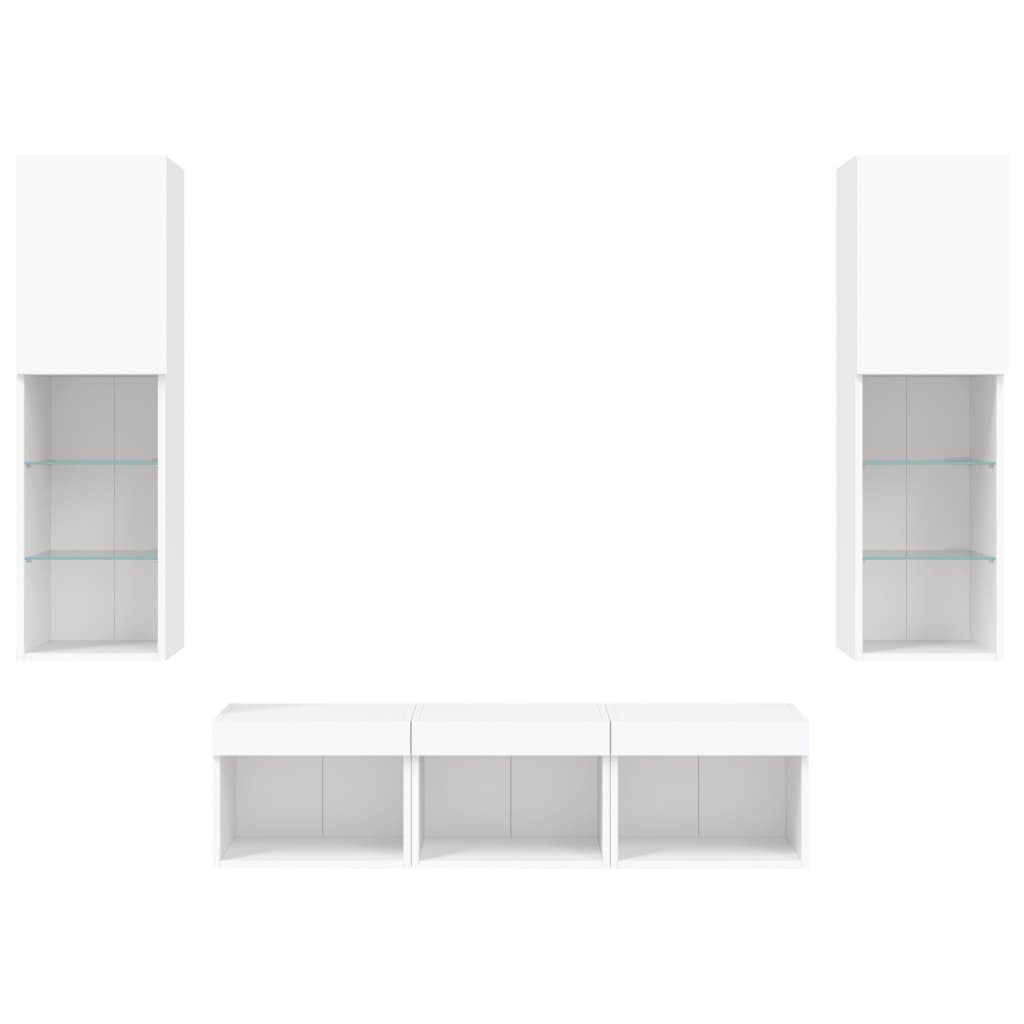 Unités murales TV avec LED 5 pcs blanc bois d'ingénierie - XIOS