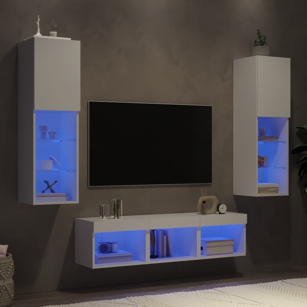 Unités murales TV avec LED 5 pcs blanc bois d'ingénierie - XIOS