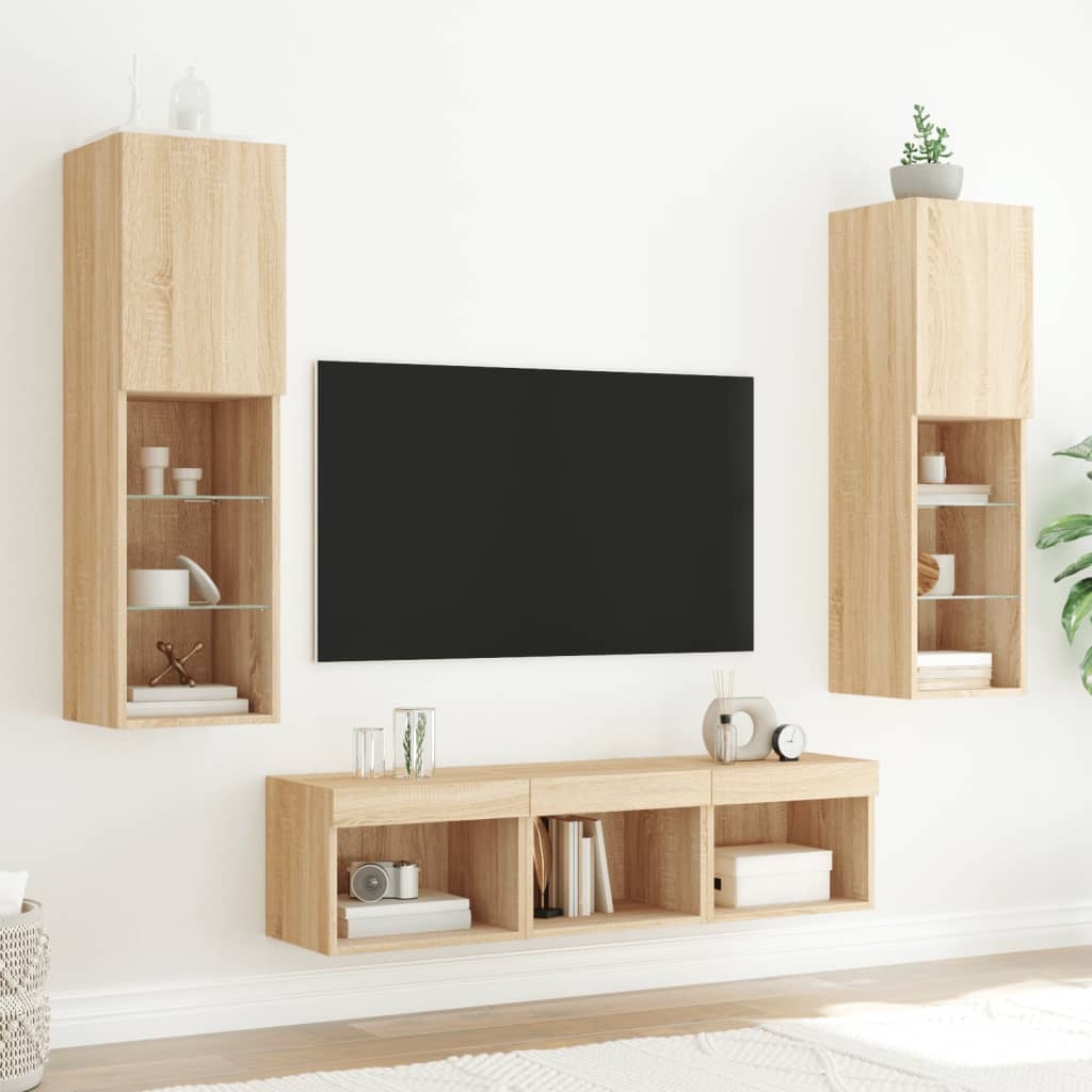 Unités murales TV avec LED 5 pcs chêne sonoma bois d'ingénierie - XIOS