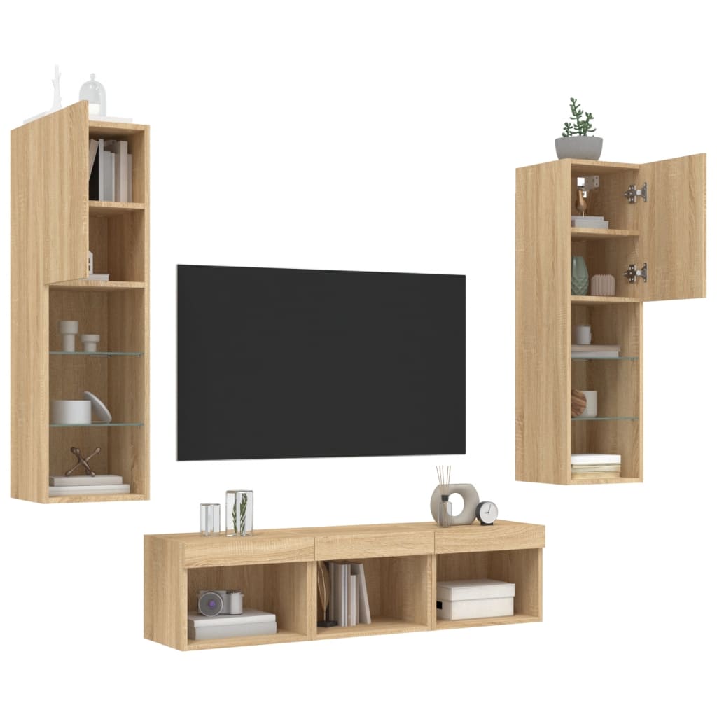 Unités murales TV avec LED 5 pcs chêne sonoma bois d'ingénierie - XIOS