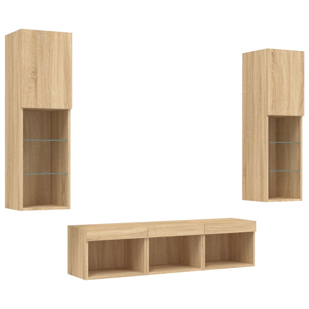 Unités murales TV avec LED 5 pcs chêne sonoma bois d'ingénierie - XIOS