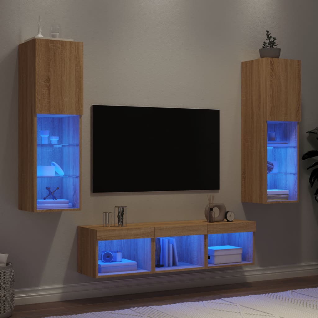 Unités murales TV avec LED 5 pcs chêne sonoma bois d'ingénierie - XIOS