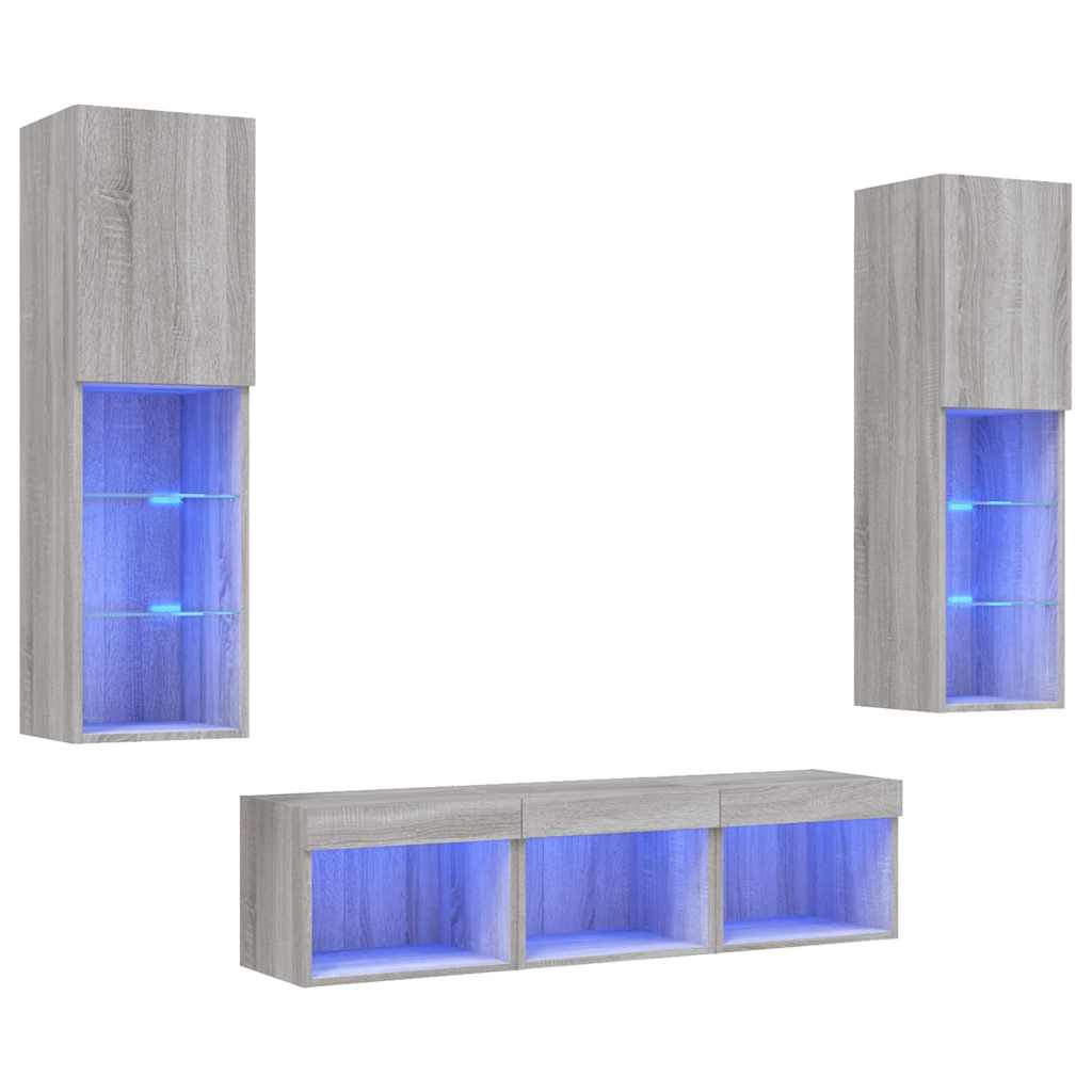 Unités murales TV avec LED 5 pcs gris sonoma bois d'ingénierie - XIOS