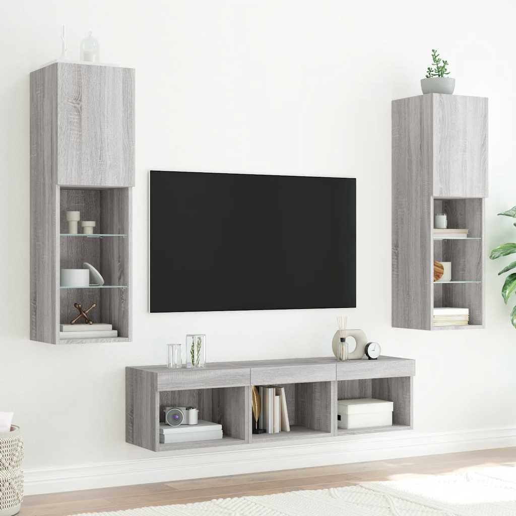 Unités murales TV avec LED 5 pcs gris sonoma bois d'ingénierie - XIOS