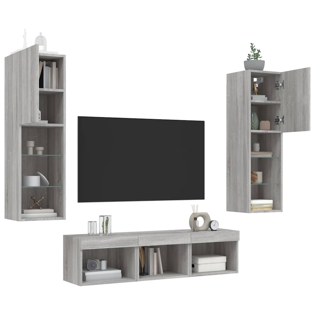 Unités murales TV avec LED 5 pcs gris sonoma bois d'ingénierie - XIOS