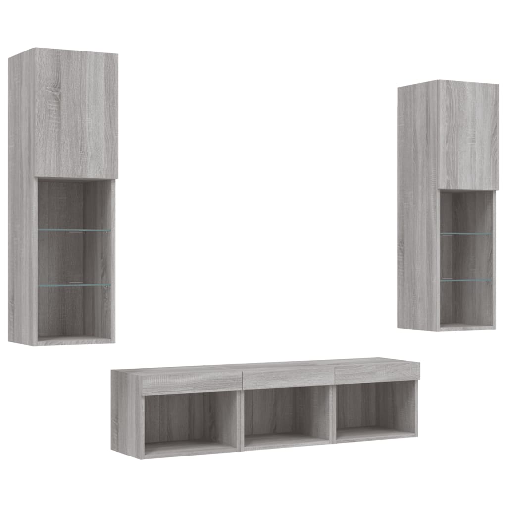 Unités murales TV avec LED 5 pcs gris sonoma bois d'ingénierie - XIOS