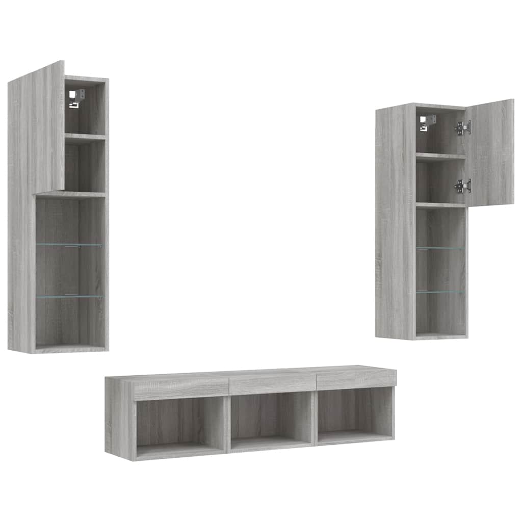 Unités murales TV avec LED 5 pcs gris sonoma bois d'ingénierie - XIOS