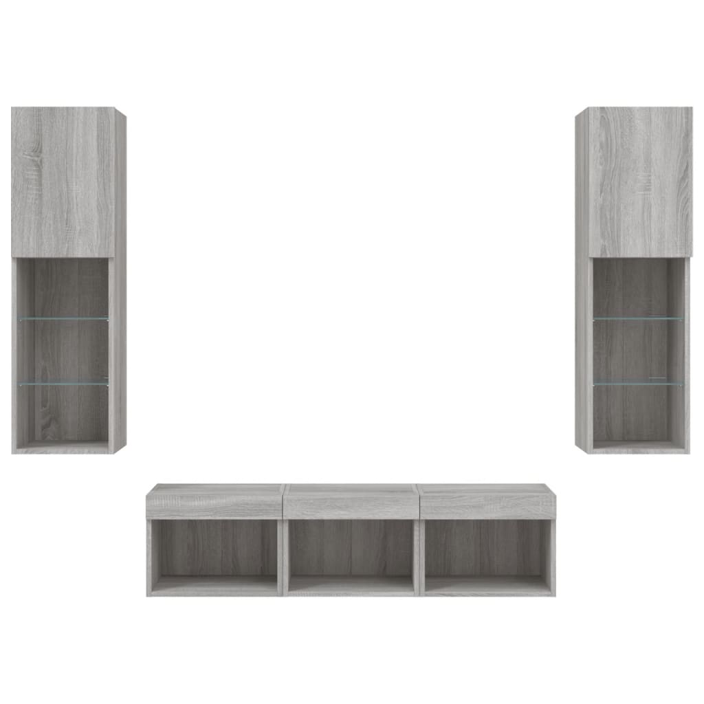 Unités murales TV avec LED 5 pcs gris sonoma bois d'ingénierie - XIOS