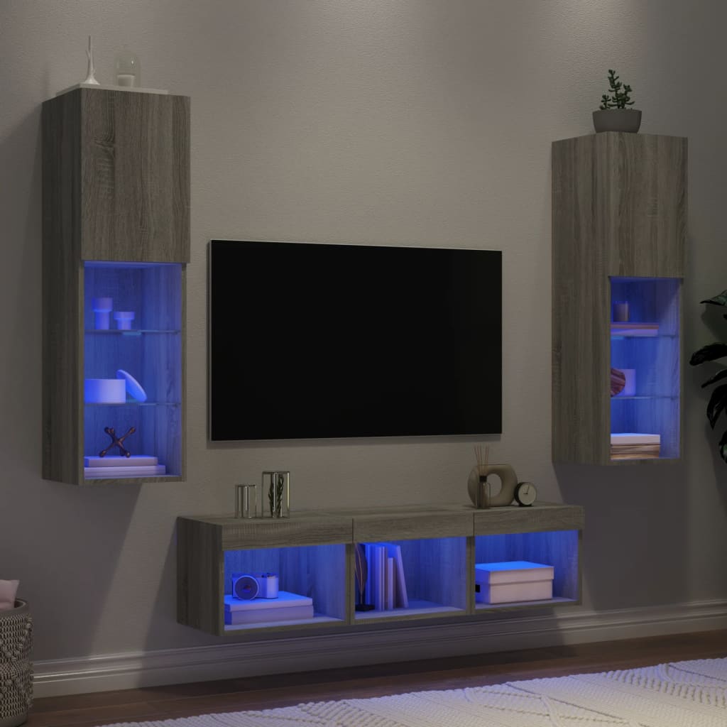 Unités murales TV avec LED 5 pcs gris sonoma bois d'ingénierie - XIOS