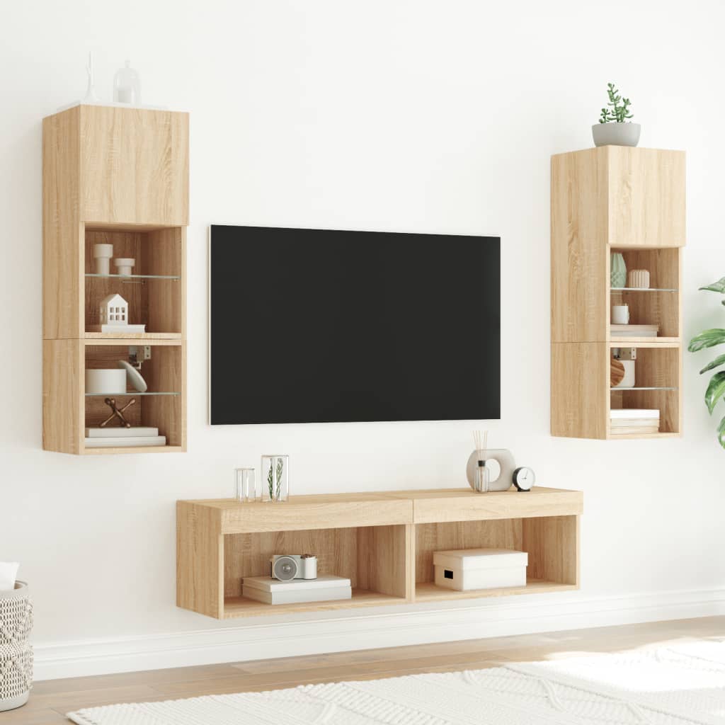 Unités murales TV avec LED 6 pcs chêne sonoma bois d'ingénierie - XIOS