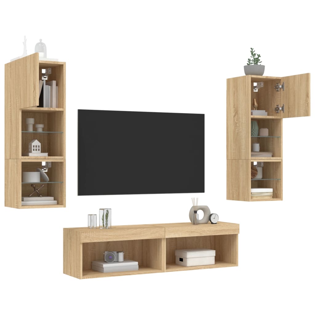 Unités murales TV avec LED 6 pcs chêne sonoma bois d'ingénierie - XIOS