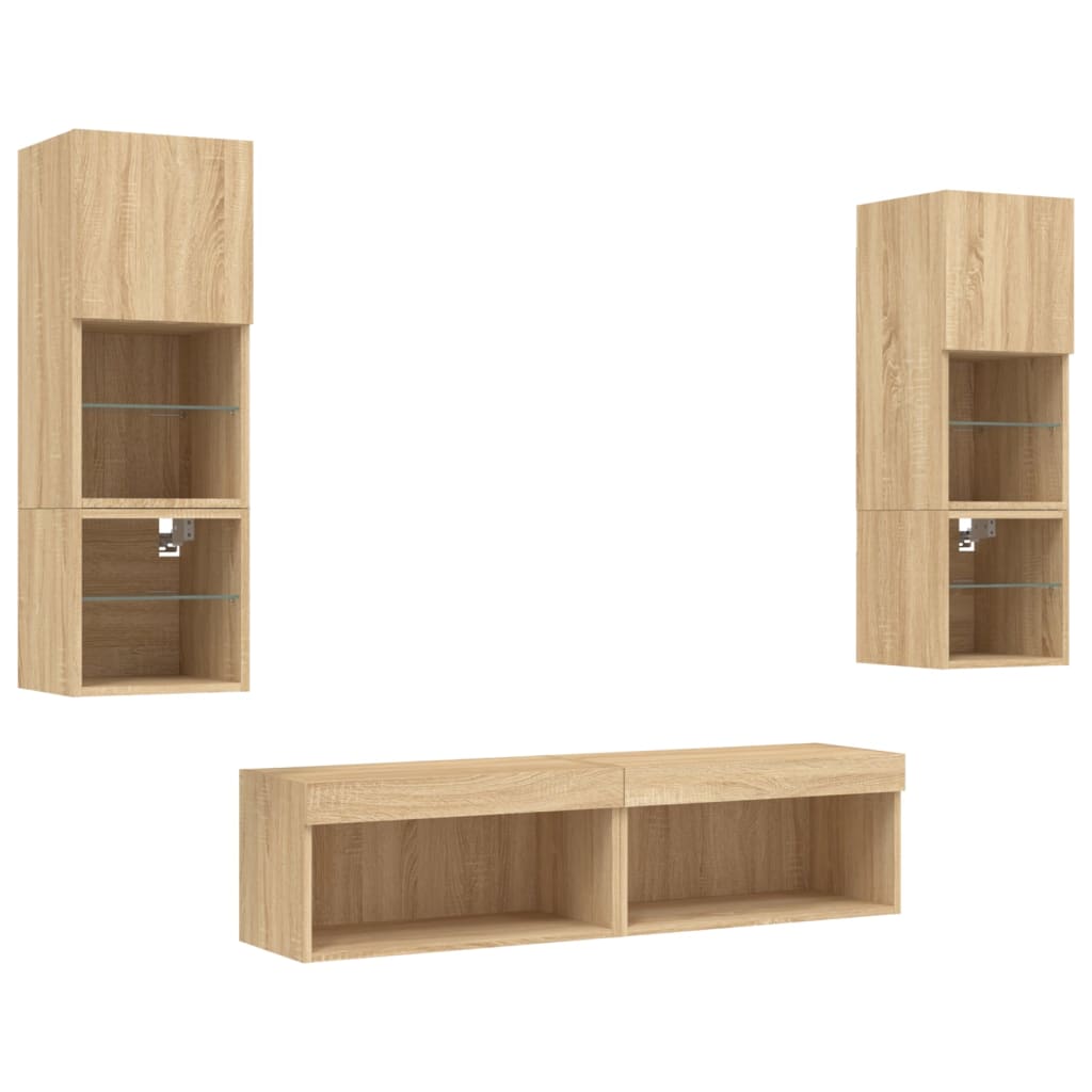 Unités murales TV avec LED 6 pcs chêne sonoma bois d'ingénierie - XIOS