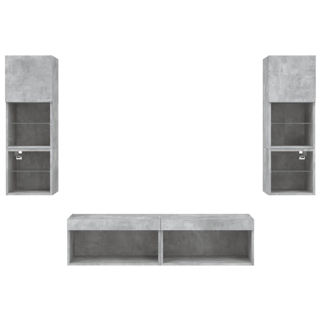 Unités murales TV avec LED 6 pcs gris béton bois d'ingénierie - XIOS