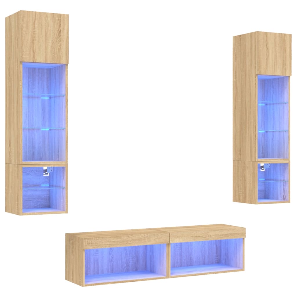 Unités murales TV avec LED 6 pcs chêne sonoma bois d'ingénierie - XIOS