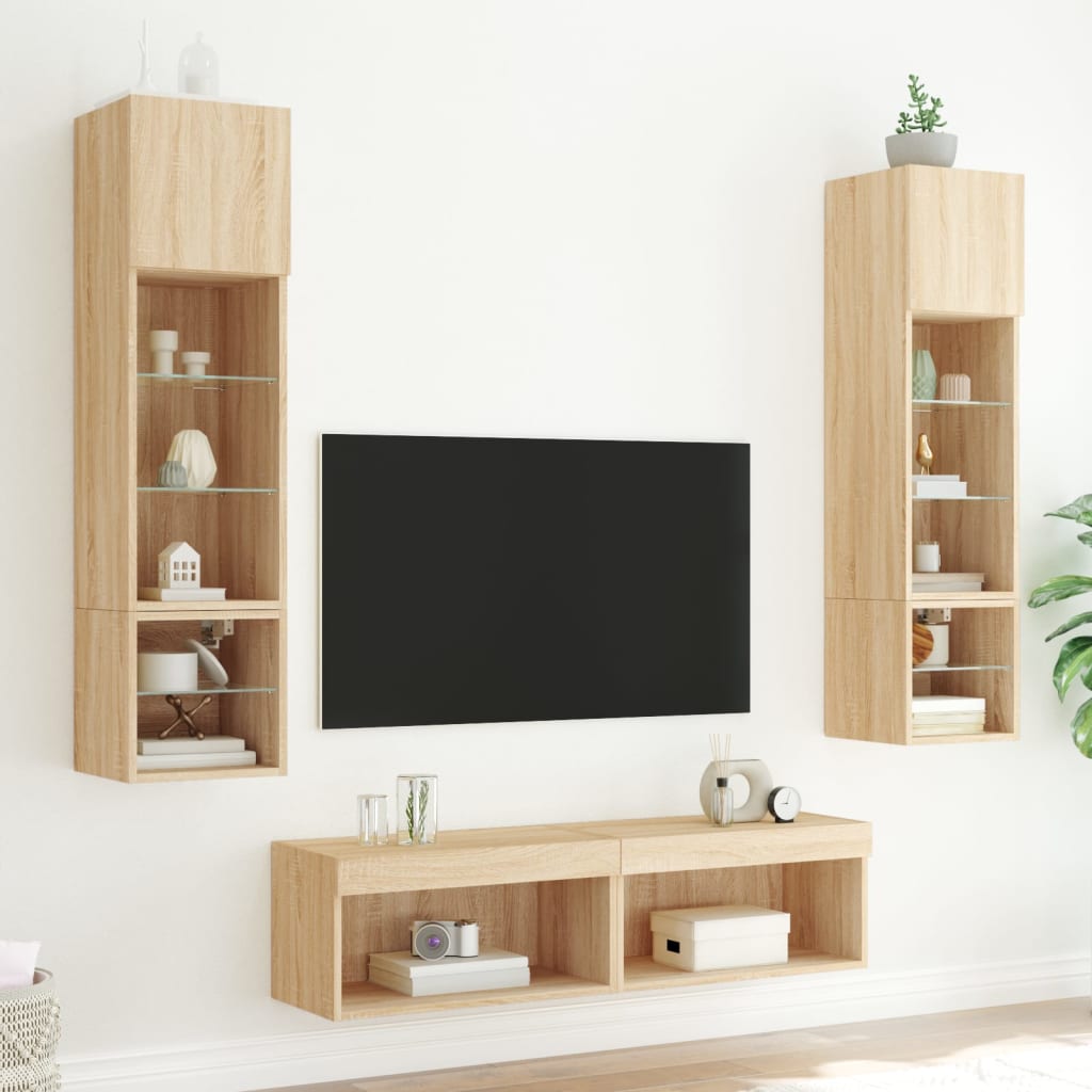 Unités murales TV avec LED 6 pcs chêne sonoma bois d'ingénierie - XIOS